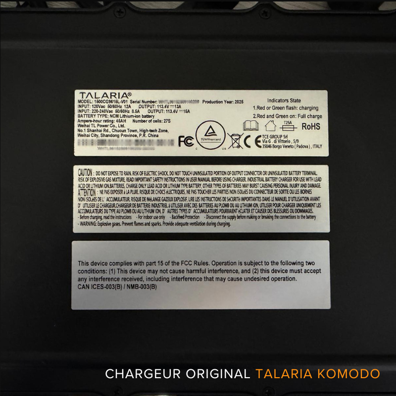 Chargeur Original Talaria KOMODO 97,4V-113.4V 15A (Batterie d'origine) - Source'IT