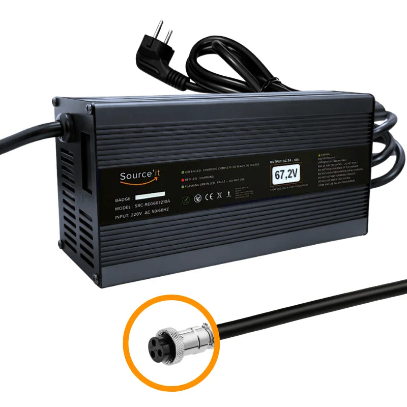 Chargeur Ultra Rapide Dualtron Victor, Victor Luxury et Victor Luxury Limited 60V-67,2V 10A GX16-3 - Source'IT