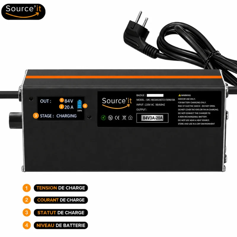 Chargeur Ultra Rapide Arctic Leopard XE PRO S 72V-84V 20A (Batterie d'origine) - Source'IT