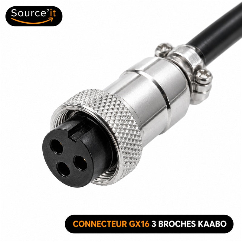 Connecteur GX16 3 broches Kaabo pour chargeur Wolf King GT 72V 3A - Source'IT