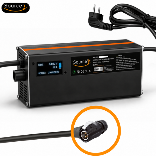 Cargador ajustable Sur-Ron Light Bee Custom 72V-84V 15A conector LP20 2 pines - Source'IT