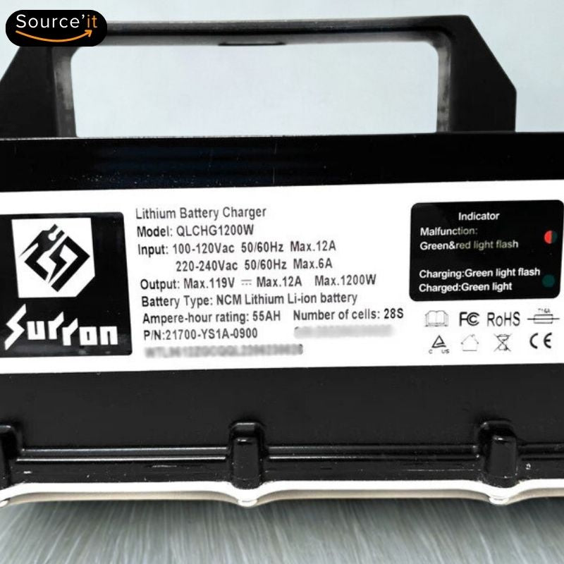 Étiquette du Chargeur moto électrique Sur-Ron Storm Bee 119V - Source'IT