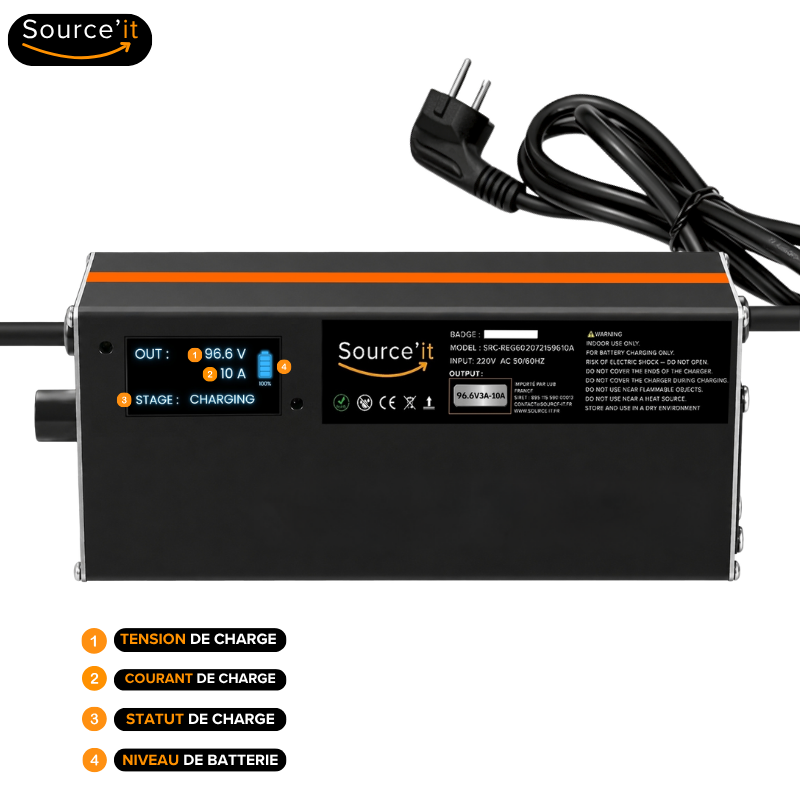 Chargeur Réglable Ultra Rapide Rovoron S7 84V-96.6V 10A LP16 - Source'IT