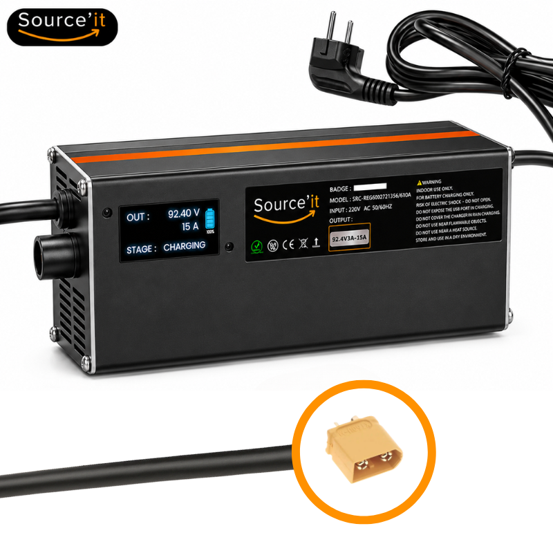 Chargeur Sur-Ron 80V-92,4V 15A (Batterie Custom 80V) XT60- Source'IT