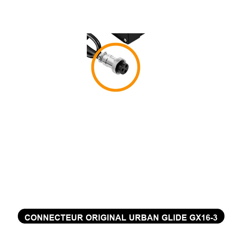 Connecteur original Urban Glide GX16-3 pour Chargeur Ultra Rapide Urban Glide EON X AIR 52V-58,8V 5A aluminium avec connecteur GX16-3 - Source'IT