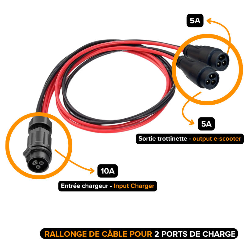 Rallonge double sortie pour Chargeur Ultra Rapide Teverun Fighter 10 et Fighter 10+ 60V-67,2V 10A LP16 - Source'IT