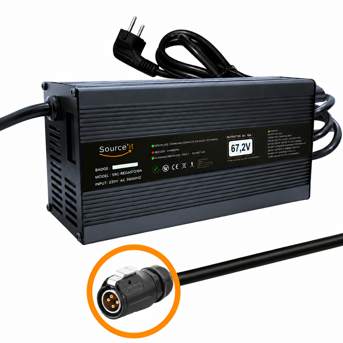 Chargeur pour batterie custom EBMX 60V-67,2V 10A standard réglable – Sur-Ron Light Bee connecteur original LP20-4