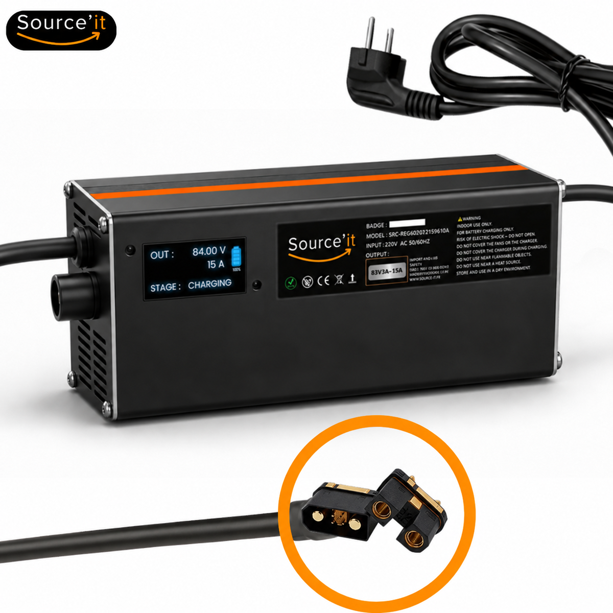 Cargador ajustable Sur-Ron Light Bee Custom 72V-84V 15A conector QS10 - Source'IT