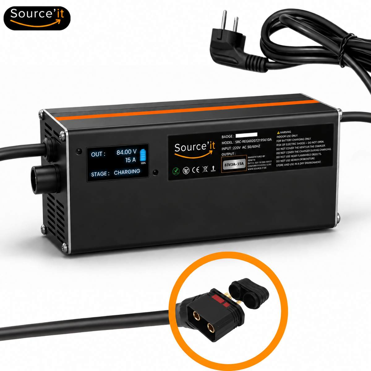Cargador ajustable Sur-Ron Light Bee Custom 72V-84V 15A conector QS8 - Source'IT