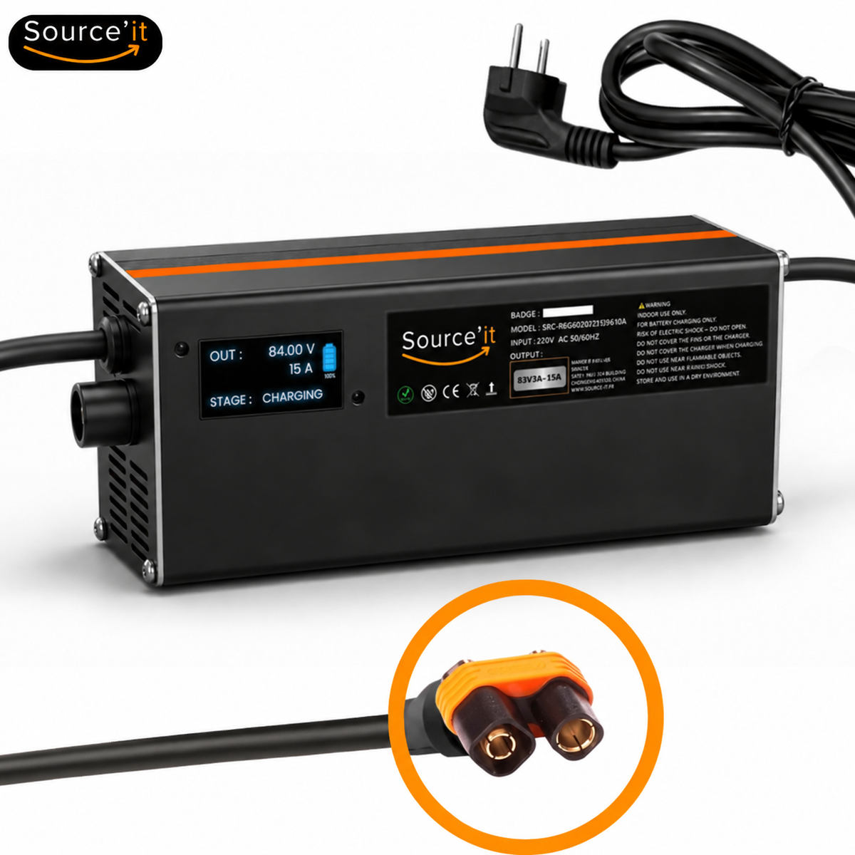 Cargador ajustable Sur-Ron Light Bee Custom 72V-84V 15A conector Sur-Ron Supra - Source'IT