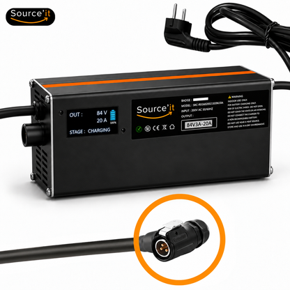Cargador ultrarrápido ajustable Sur-Ron Light Bee Custom 72V-84V 20A conector LP20 3 pines - Source'IT