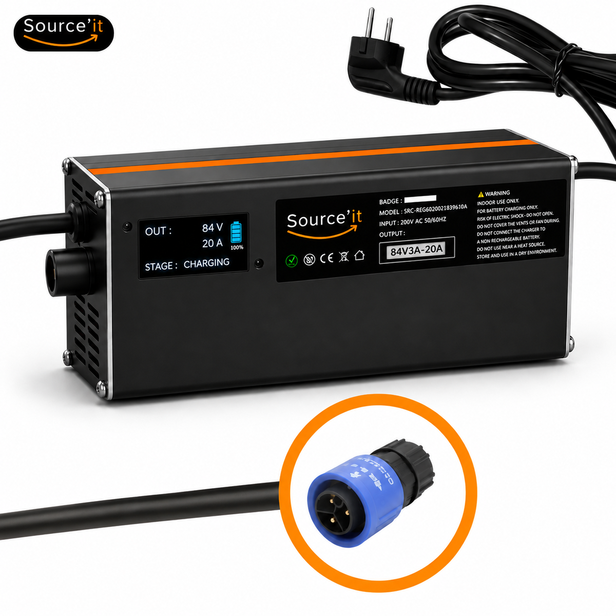 Cargador ultrarrápido ajustable Sur-Ron Light Bee Custom 72V-84V 20A conector Talaria - Source'IT