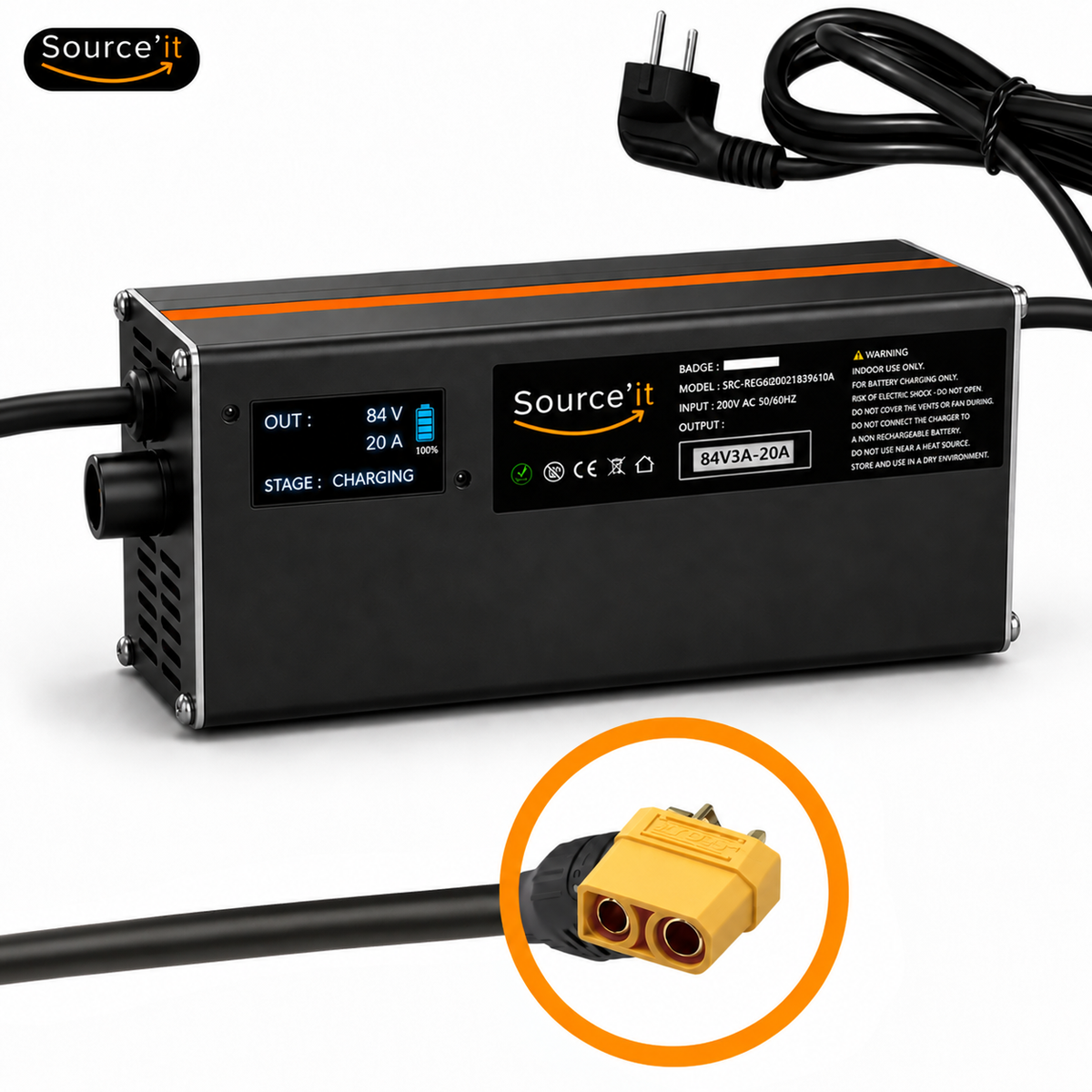 Cargador ultrarrápido ajustable Sur-Ron Light Bee Custom 72V-84V 20A conector XT90 - Source'IT